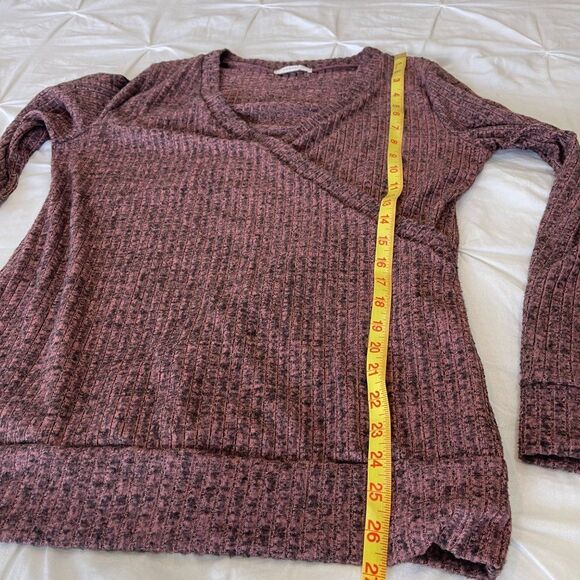 Reborn J Faux Wrap Front Pink and Black Burnout Long Sleeve Top Size Large - Picture 7 of 8